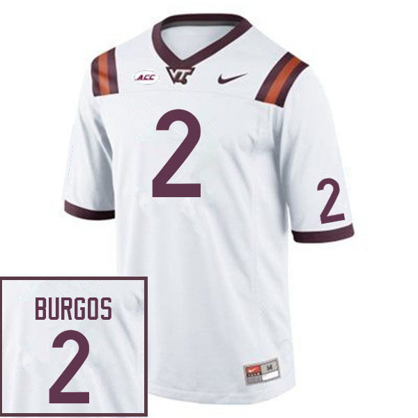 Men #2 Keyshawn Burgos Virginia Tech Hokies College Football Jerseys Sale-White